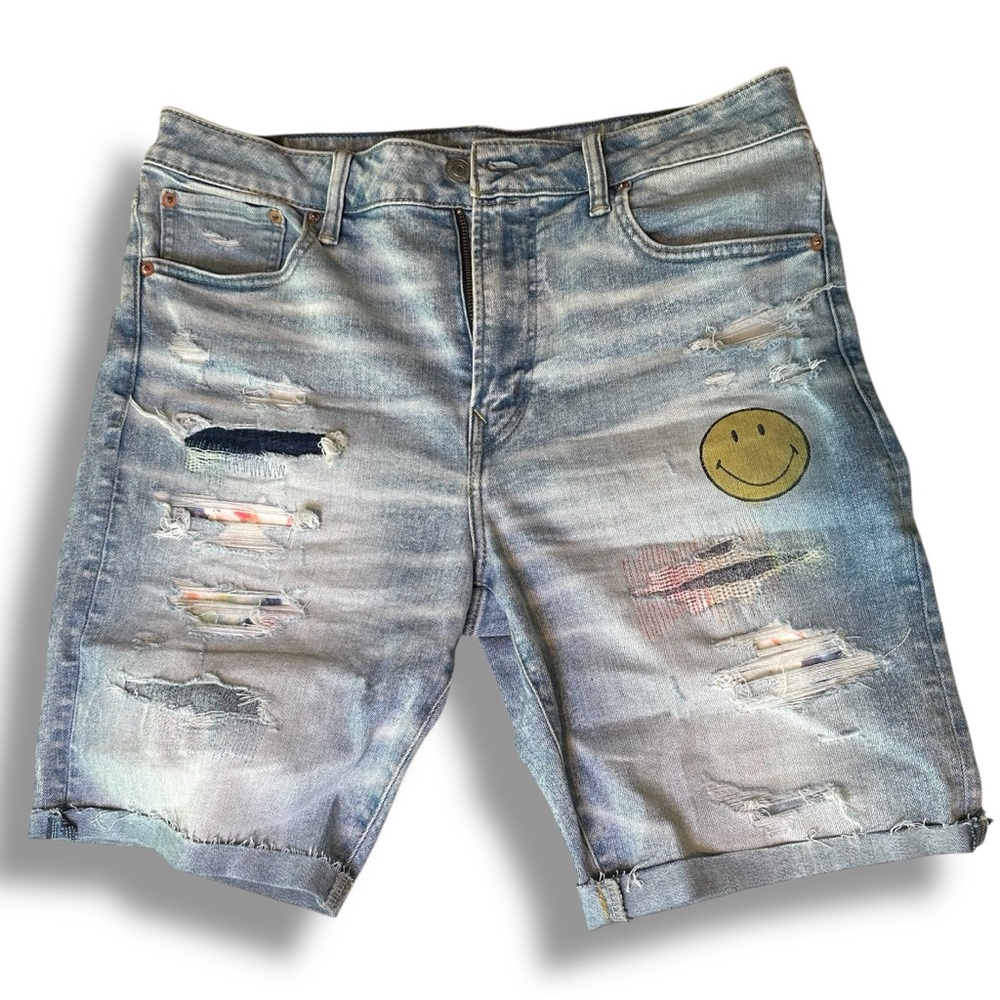 American Eagle Outfitters Light Blue Distressed Jean Shorts